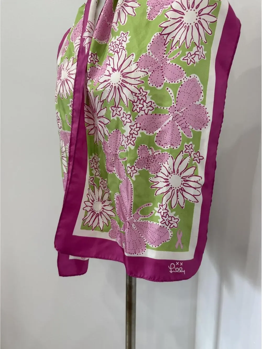 Lilly Pulitzer Breast Cancer Floral and Butterfly Patterned Silk Scarf